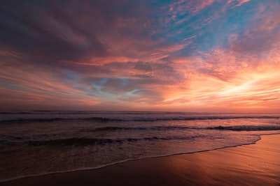 The waters of the cloudy sky at sunset
